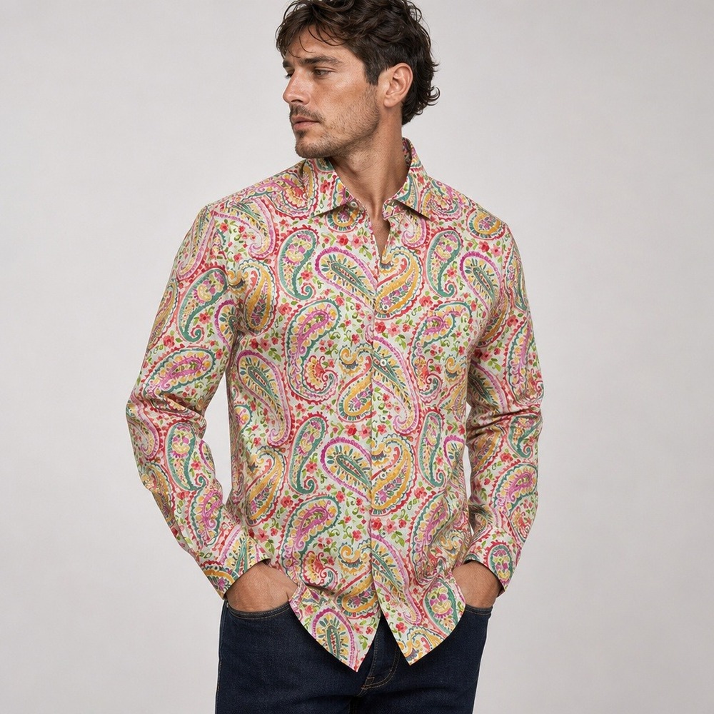 Alan Flusser Men's XXL Multicolor Long Sleeve Paisley Floral Button Down Shirt